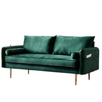 71" Velvet Fabric Sofa Couch with 2 Pillows & Side Pockets, Modern Tufted Loveseat Sofa with Removeable 2 back cushions and Padded Seat Cushion, for Living Room and Bedroom