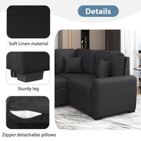 L-Shaped Sectional Sofa with USB Charging Port and Plug Outlet, 76.7" Reversible Sleeper Sofa with Pull-Out Sofa Bed and 3 Pillows, Modern Velvet Upholstered Chaise for Living Room, Black
