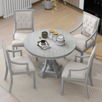 Dining Table Set, 5-Piece Dining Room Set, Retro Extendable Round Kitchen Table and 4 Chairs, Kitchen and Dining Room Sets for Kitchen Dining Room, Antique Gray Oak