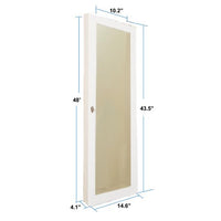 Wall/Door Mirror Jewelry Cabinet, 47.2"H Jewelry Cabinet Mirrored Furniture, Wooden Mirror Cabinet with Full-Length Mirror, Large-Capacity Jewelry Box with Mirror Cabinet Boxes for Jewelry, White