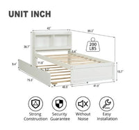 Twin Bed with Trundle, Twin Size Platform Bed with Bookcase Headboard and Pull Out Trundle Bed for Kids Teens Adults, Wooden Twin Bed Frame with Storage Shelves, Bed Frame for Living Room, White