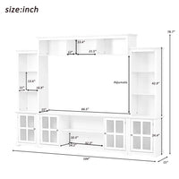 Entertainment Wall Unit with Bridge, Wooden TV Console Table for TVs Up to 70'', Entertainment Center with Shelves & Glass Doors, Multifunctional TV Stand with Storage Cabinets for Living Room, White