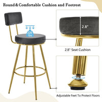 29.1" Velvet Counter Stools Set of 4,Upholstery Counter Height Bar Stools withPadded Backrest & Seat Cushion,Gold Metal Bse, for Kitchen Island,Dining Room Home Bar