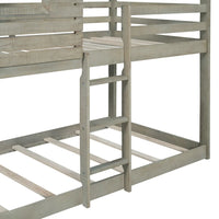 Twin Over Twin House Bunk Bed, Wood Twin Loft Bunk Bed Frame with Safety Guardrail and Ladder, Low Floor Twin Bunk Bed with House Roof & Window for Kids Teens Boys and Girls, Antique Gray