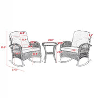 3-Piece Outdoor Rocking Chairs Set,2 Patio Chairs with 1 Glass Top Coffee Table,Rattan Chairs Set with Padded Cushions,Wicker Patio Furniture Set,for Garden,Backyard,Bistro