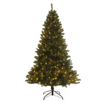 7.5 FT Pre-lit Christmas Tree, Artificial Hinged Xmas Tree with 400 Pre-strung Led Lights, 1420 Branch Tips and Foldable Stand for Holiday Decoration, Easy Assembly, Green