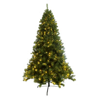 7.5 FT Pre-lit Christmas Tree, Artificial Hinged Xmas Tree with 400 Pre-strung Led Lights, 1420 Branch Tips and Foldable Stand for Holiday Decoration, Easy Assembly, Green