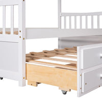 Twin Size House Bed with Trundle and 3 Storage Drawers, Wooden Daybed Frame Captain's Beds for Kids Teens Boys Girls, No Box Spring Needed, White 79.5"L x 41.7"W x 80"H