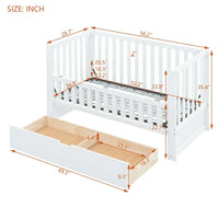 2-in-1 Convertible Crib with Drawers, Converts from Baby Crib to Daybed, Multifunctional Wooden Daybed Sofa Furniture with Adjustable Height for Bedroom Living Room Small Space, White