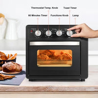 Toaster Oven 25L Large Capacit, Multi-function Stainless Steel Finish Family Size Air Fryer Oven, 6 Accessories Included,Black/ Matte Stainless