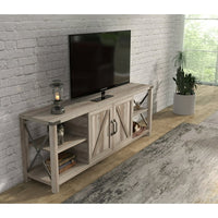 Wood Metal TV Stand for TVs up to 68",Farmhouse TV Console Table with Storage Cabinet and Shelves,Industrial Entertainment Center for Bedroom,Living Room,Antique Grey White