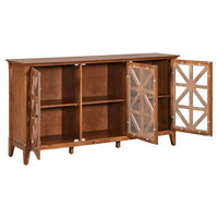 62.2" Rustic Accent Cabinet, Modern Console Table Sideboard, Vintage Wood Storage Cabinet, Narrow Sideboard With 3 Doors and Adjustable Shelves, for Living Room Dining Room, Brown