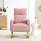 Upholstered Rocking Chair with Fabric Padded Seat and Solid Wood Base, Accent Armchair with High Back ,Comfortable Rocker with Pockets for Living Room Bedroom, Pink Teddy