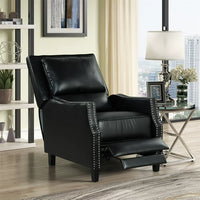 Push Back Recliner Chair, Faux Leather Recliner Sofa with Brass Nails Trim, Stylish Accent Recliner Adjustable Single Sofa with Solid Wood Legs Trim for Living Room, Bedroom, 29.5"x40"x42", Black