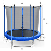 8FT Trampoline for Kids,Indoor Outdoor Trampoline with Safety Enclosure Net,Heavy Duty Jumping Mat and Spring Padding,Recreational Trampolines for Indoor Outdoor Garden Backyard,Capacity 130 lbs,Blue