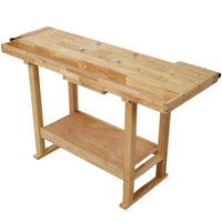 Wooden Workbench,Rubberwood Workbench with 1 Drawer,Work Bench for Garage Workshop and Home,Natural