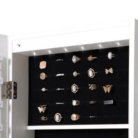 Jewelry Cabinet Wall Door Mounted,6 LEDs Lockable Jewelry Armoire with Full Length Mirror, Cosmetics Tray, Lipstick Brush Holders, Jewelry Organizer Cabinet for Women Girls (White)