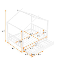 Metal Full House Bed for Kids, Full Montessori Bed with 2 Drawers, Full Size Platform Bed Frame with Roof, Headboard & Footboard, House Storage Platform for Kids, Teens, Girls and Boys, White