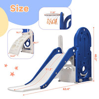 Toddler Climber and Slide Set 4 in 1,Kids Playhouse Climber Slide Playset with Basketball Hoop,Freestanding Slide Combination for Babies Indoor Outdoor Playground,Blue