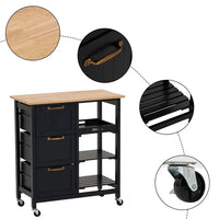 Kitchen Island Cart with Storage, Kitchen Cart for Home, Rolling Trolley Cart with 3 Drawers and 3 Storage Shelves, Dining Cart for Dining Room, Bar, Kitchen,Black