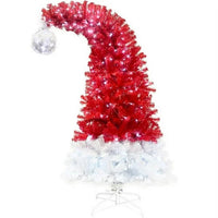 Christmas Tree,6FT Hinged Fraser Fir Artificial Fir Bent Top Christmas Tree, Bendable Santa Hat Style Christmas Tree Holiday Decoration with1,250 Lush Branch Tips and 300 LED Lights, Red