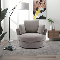 360 Degree Swivel Accent Barrel Chair, Swivel Round Sofa With 3 Pillows, Modern Oversized Arm Chair Cozy Club Chair for Bedroom Living Room Lounge Hotel, Easy to Clean Chenille Fabric, Gray