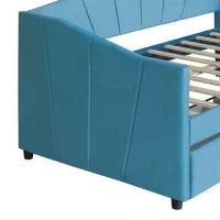 Twin Size Upholstered Daybed, Velvet Daybed with Two Storage Drawers, Wood Slat Support Sofa Bed Frame, No Box Spring Needed, Velvet Grey Daybed with Drawers, No Mattress Included, Blue