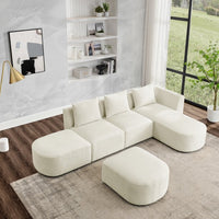 Sectional Sofa Couch, L Shape Sectional Sofa with Right Side Chaise and Ottoman, Modular Sofa for Living Room, DIY Combination, Loop Yarn Fabric, Beige
