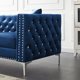 2 Piece Modern Velvet Sectional Sofa Set, Jeweled Button Tufted 3 Seater Sofa and Loveseat with Copper Nails Trim, 4 Pillows Included, 5 Seater Living Room Sofa Set, Blue