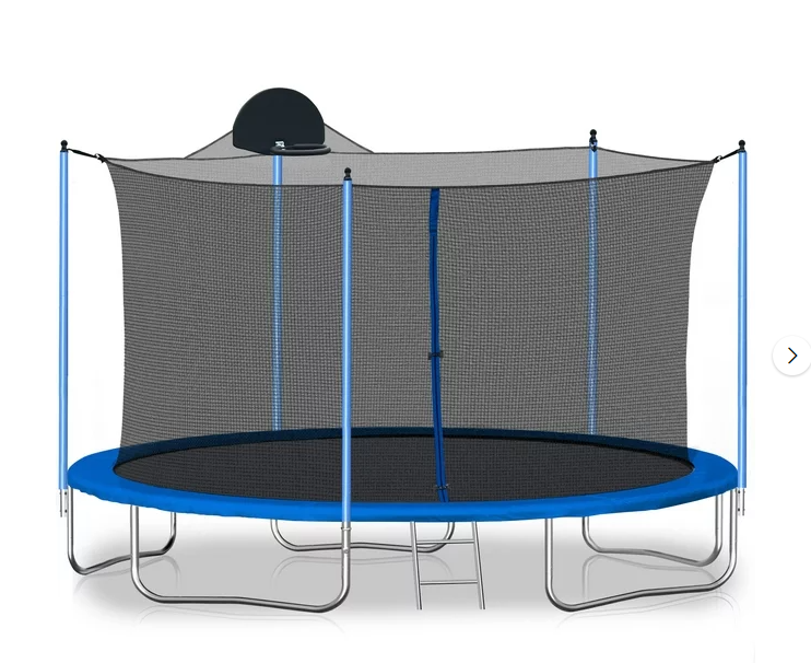 12FT Trampoline with Basketball Hoop, Outdoor Trampoline with Stakes and Ladder, Recreational Trampoline with Safe Enclosure Net, ASTM Approved Outdoor Trampoline for Kids Teens Adults