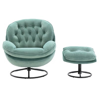 Velvet Swivel Accent Chair with Ottoman Set, Modern TV Chair with Metal Base Frame and Footrest, Comfy Armchair with 360 Degree Swiveling for Living Room, Reading Room and Bedroom, Teal