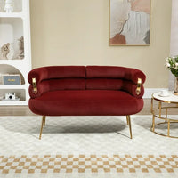 50" Small Loveseat Sofa, Mid Century Modern Velvet 2-Seat Couch Tufted Love Seat with Metal Frame and Tapered Golden Feet for Living Room, Bedroom, Apartment and Small Space, Wine Red