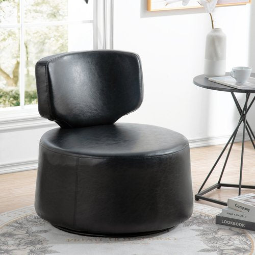 Swivel Barrel Chair, Accent Round 360° Swivel Club Chairs, Upholstered PU Modern Arm Chairs for Living Room, Nursery, Bedroom, Office, Hotel (Black-PU)