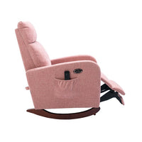 Electric Massage Rocking Chair, Modern Upholstered Nursery Glider Rocker with Vibrating Massage and Extending Footrest, Comfy High Back Armchair Single Sofa Chair with Wooden Base & Side Pocket, Pink