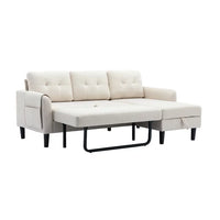 Pull Out Sleeper Sofa Couch,Convertible Sectional Sofa Sleeper with Pull-Out Bed and Storage Chaise Lounge,L-Shaped Sectional Sofa Corner Couch with Storage and Side Pocket for Living Room,Beige