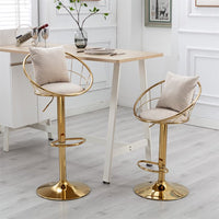 Velvet Bar Stools Set of 2,Swivel Barstool with Gold Base & Footrest,Height Adjustable Bar Chair,Upholstered Counter Height Dining Chair,Kitchen Island Chair for Living Room Pub Office,Off White