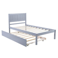 Twin Size Platform Bed with Roll Out Trundle, Solid Wood Platform Bed Frame with Headboard for Kids Teens Adults, Easy Assembly, Gray 79.5''L x 41.7''W x 40.6''H