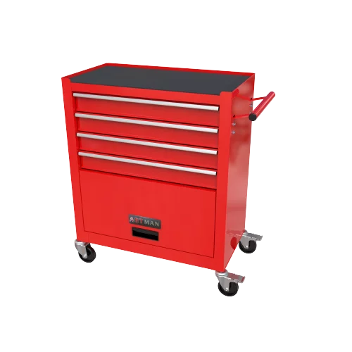 4-Drawer High Capacity Rolling Tool Chest, Removable Cabinet Storage Tool Box with Wheels and Drawers, Detachable Toolbox with Lock for Workshop Mechanics Garage (Red)