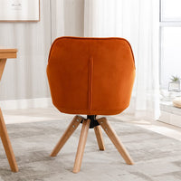 Mid-Century Modern Accent Chair with Solid Rubber Wood Legs, Comfortable Upholstered Home Office Computer Desk Chair No Wheels, Velvet Armchair for Living Room, Bedroom and Office, Orange