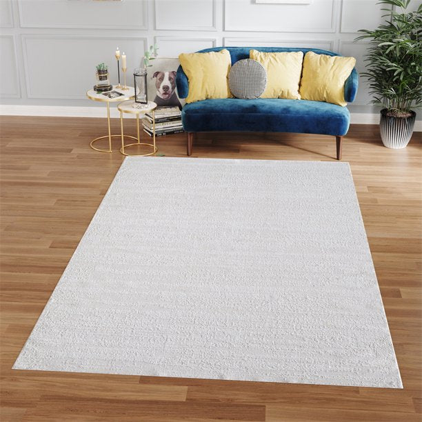 3' x 10' Area Rugs, Soft Woven Area Rug, Rectangular Floor Carpet with Rubber Antislip Back for Living Room Bedroom Office, Machine Washable Rugs, White