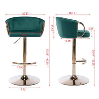 Velvet Swivel Bar Stools Set of 2, Modern Dining Chairs with Chrome Footrest and Base, Counter Height Bar Chairs, Swivel Height Adjustable Mechanical Lifting Barstool, for Kitchen Island, Pub, Green