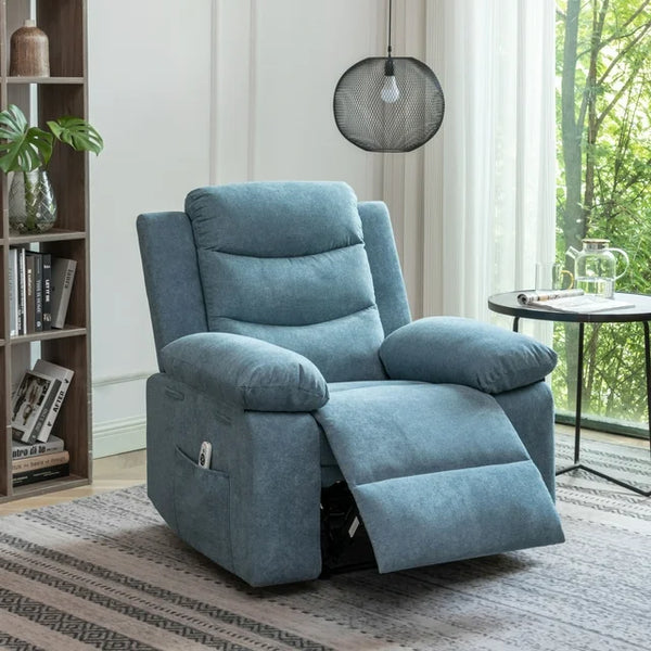 Wide Power Lift Recliner Chair with Massage and Heat, Overstuffed Reclining Chair with Side Pocket,, Heavy Duty Recliner with Adjustable Backrest for Bedroom,Living Room,Outdoor,Apartment,Blue