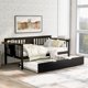 Twin Size Daybed with Twin Trundle, Multifunctional Wood Daybed Frame with Three Sides Handrails and Foldable Shelves, Twin Platform Bed Sofa Bed with Wood Slat Support, No Box Spring Needed Espresso