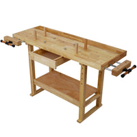 Wooden Workbench,Rubberwood Workbench with 1 Drawer,Work Bench for Garage Workshop and Home,Natural