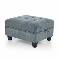 Chenille Upholstered Ottoman, Modular Sectional Ottoman Chair with Nailhead, for Livingroom Bedroom Home Apartment, Navy Blue