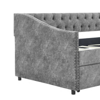 Twin Size Upholstered Tufted Sofa Bed with Drawers,Button on Back and Copper Nail on Waved Shape Arms,Trundle Bed,Modern Daybed for Kids, Teens and Adults, No Box Spring Needed,81.5“x41”x30.5“,Grey