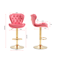 Bar Stools Set of 2, Velvet Upholstered Counter Height Barstools with Soft Cushions & Footrest & Gold Metal Base, Swivel Height Adjustable Dining Chairs for Kitchen Island, Living Room, Pink