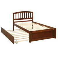 Twin Size Platform Bed Wood Bed Frame with Trundle, Mattress Foundation, Wood Slat Support, No Box Spring Needed, Easy Assembly, Walnut