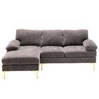 L-Shaped Sectional Sofa, Soft Fabric Sofa with Armrest & Padded Cushion & Sturdy Metel Leg, Elegant Design Accent Sofa for Apartment, Small Space, Gray