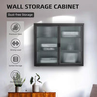 Wall Storage Accent Cabinet with Double Glass Doors, Wall Storage Cabinet With Detachable Shelves, Bathroom Storage Wall Cabinet for Office, Dining Room,Living Room, Kitchen and Bathroom Black